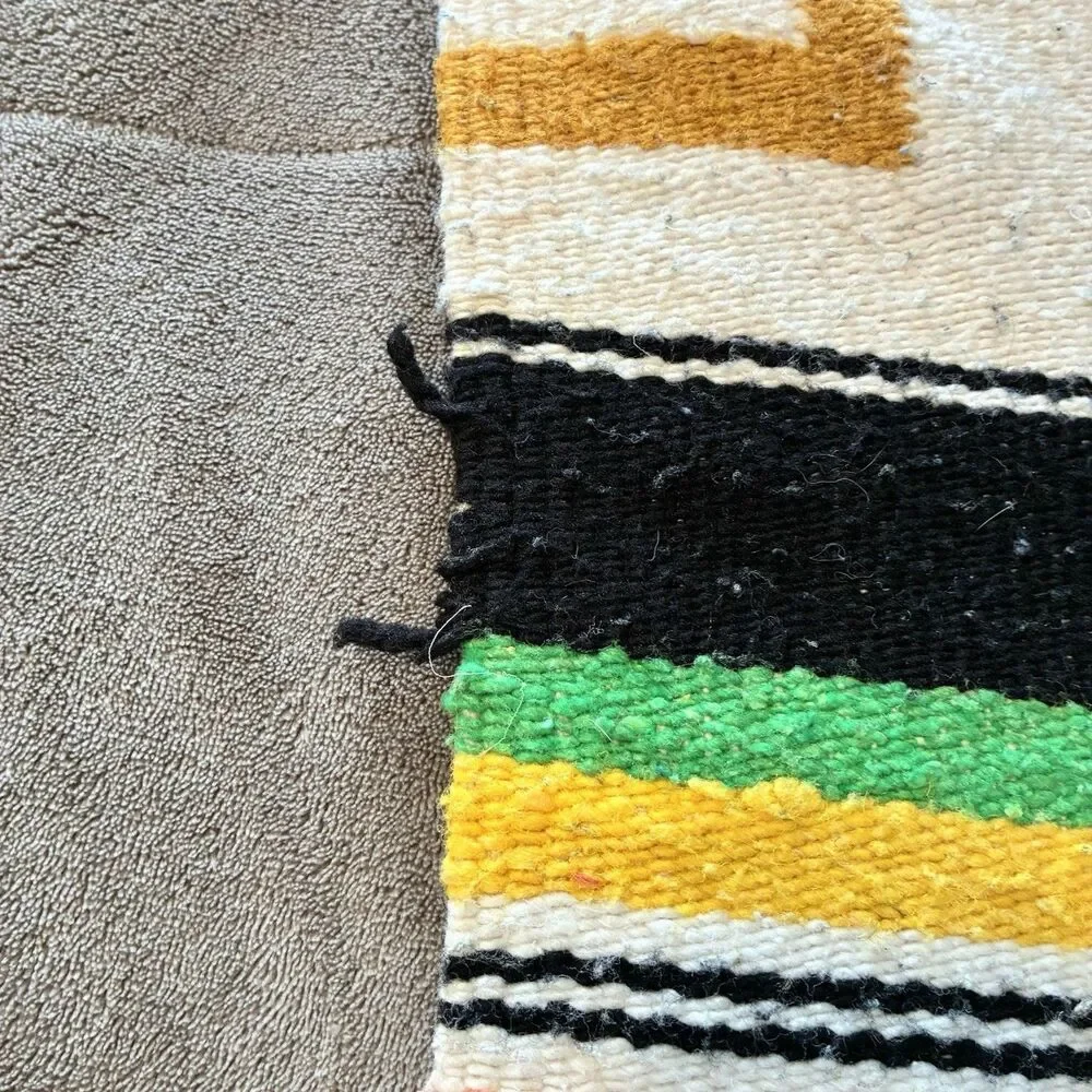 Vintage Mexican Serape Woven Blanket Throw Red Eagle Snake Wool 37x70”